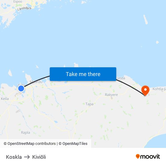 Koskla to Kiviõli map