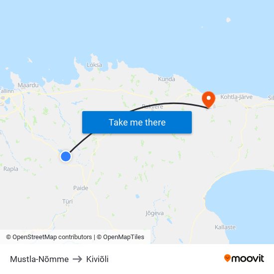 Mustla-Nõmme to Kiviõli map