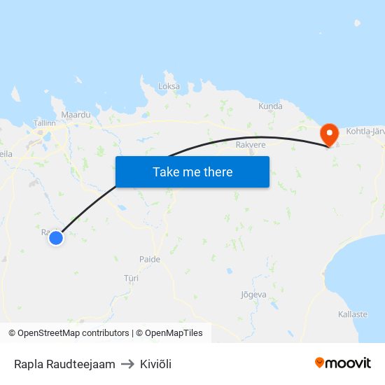 Rapla Raudteejaam to Kiviõli map