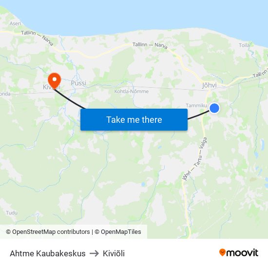 Ahtme Kaubakeskus to Kiviõli map