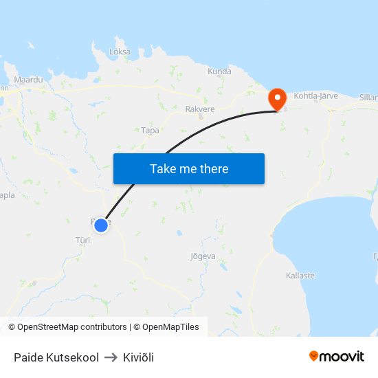 Paide Kutsekool to Kiviõli map