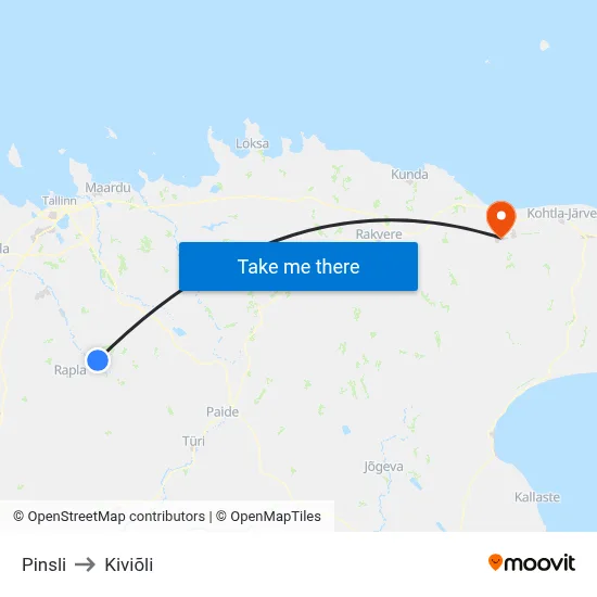 Pinsli to Kiviõli map