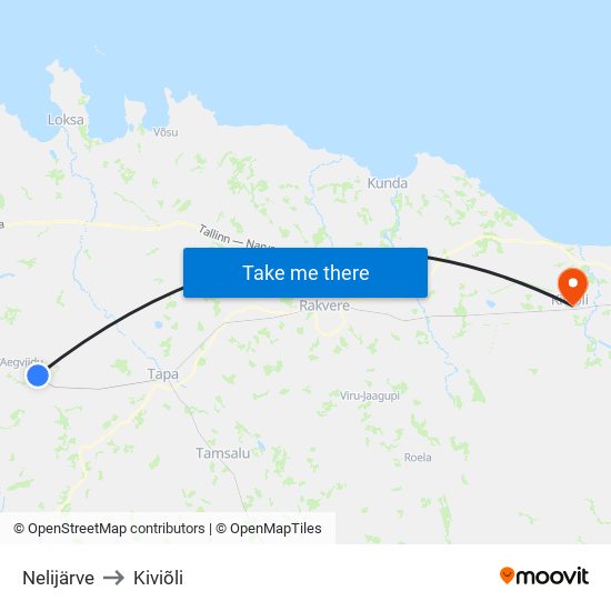 Nelijärve to Kiviõli map