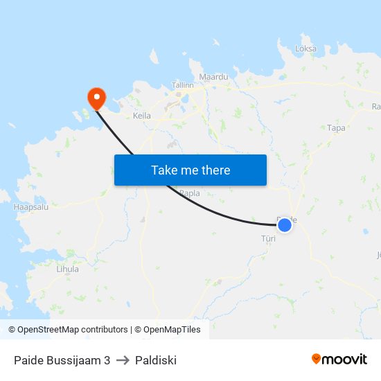 Paide Bussijaam 3 to Paldiski map