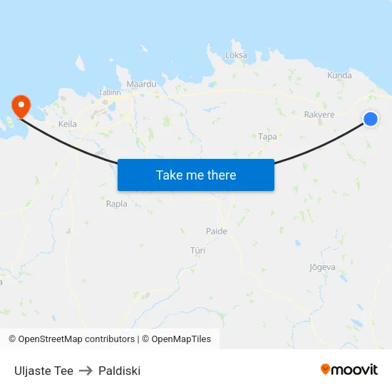 Uljaste Tee to Paldiski map