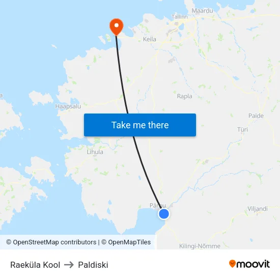 Raeküla Kool to Paldiski map