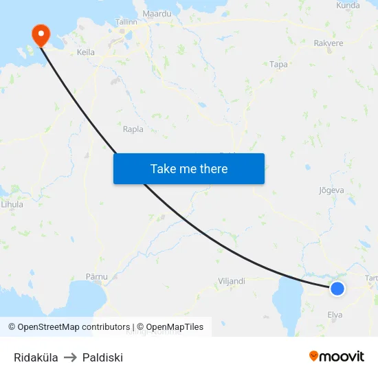 Ridaküla to Paldiski map