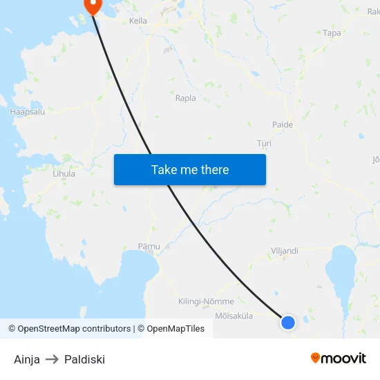 Ainja to Paldiski map