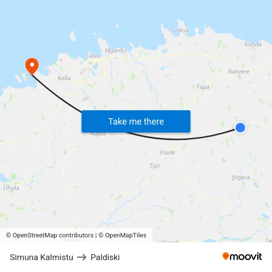 Simuna Kalmistu to Paldiski map