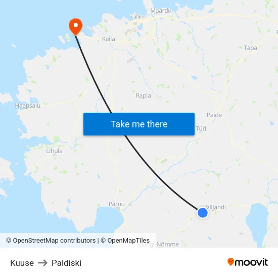 Kuuse to Paldiski map