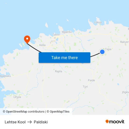 Lehtse Kool to Paldiski map