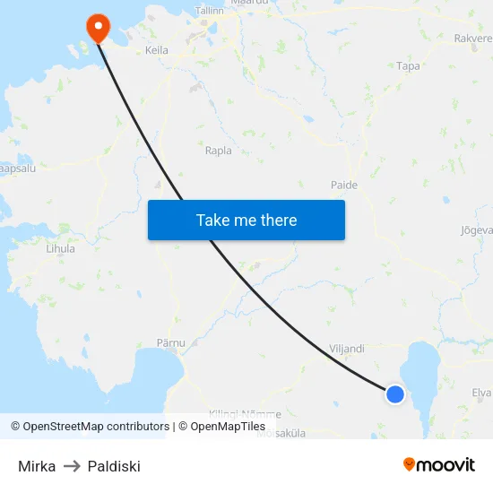 Mirka to Paldiski map