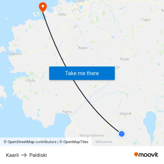 Kaarli to Paldiski map