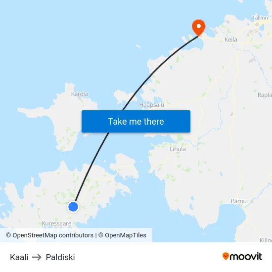 Kaali to Paldiski map