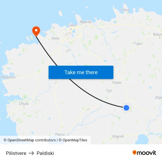 Pilistvere to Paldiski map