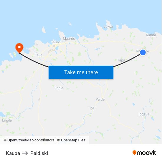 Kauba to Paldiski map