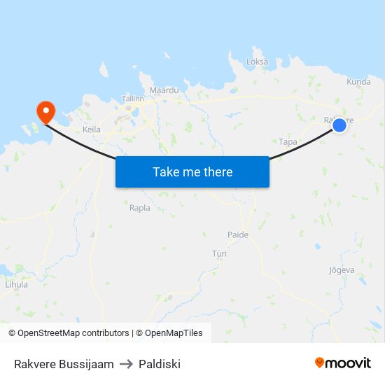 Rakvere Bussijaam to Paldiski map
