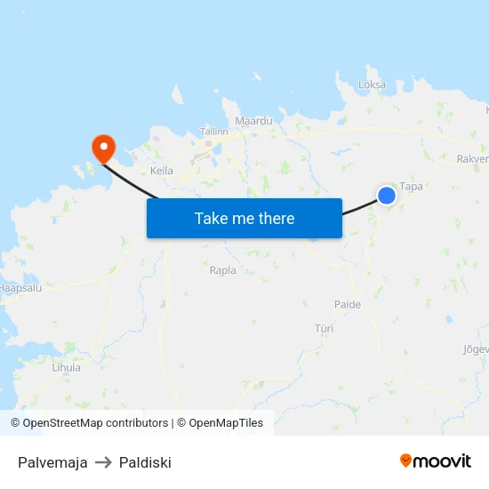 Palvemaja to Paldiski map