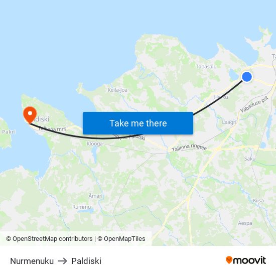 Nurmenuku to Paldiski map