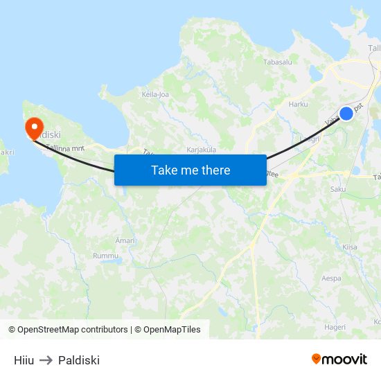 Hiiu to Paldiski map