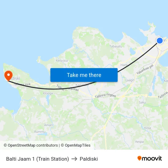 Balti Jaam 1 (Train Station) to Paldiski map