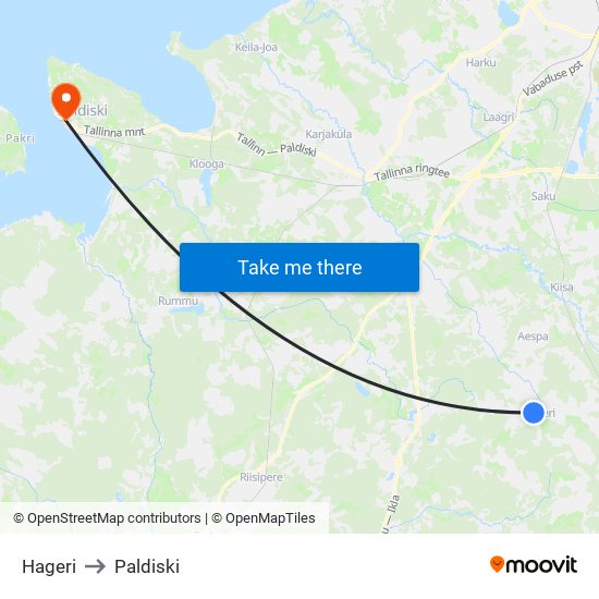 Hageri to Paldiski map