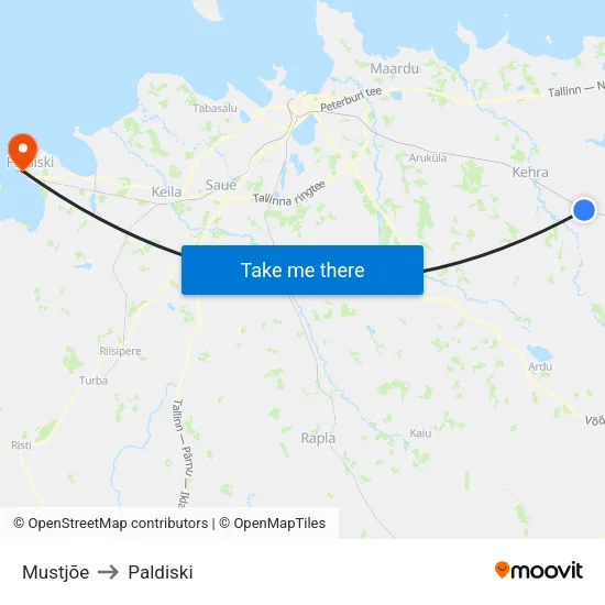 Mustjõe to Paldiski map