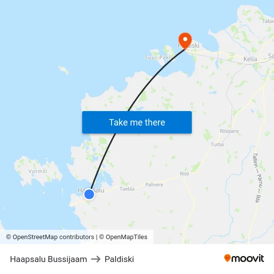 Haapsalu Bussijaam to Paldiski map