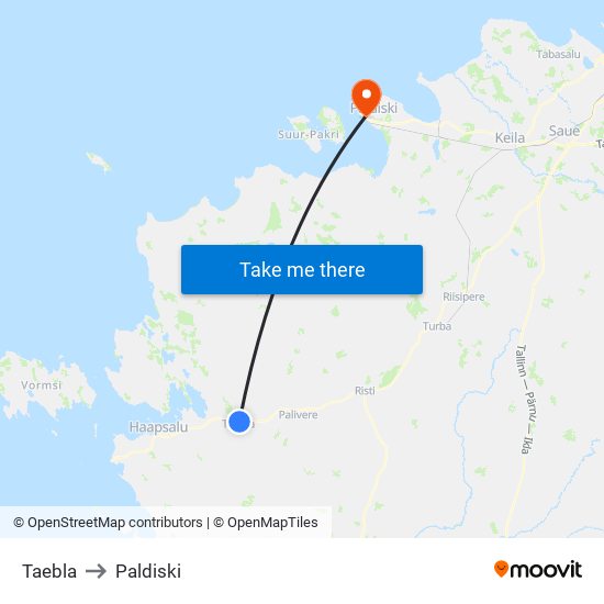 Taebla to Paldiski map