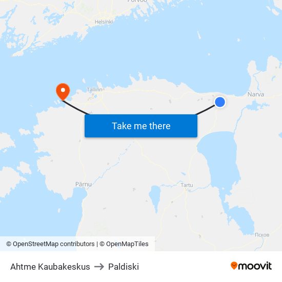 Ahtme Kaubakeskus to Paldiski map