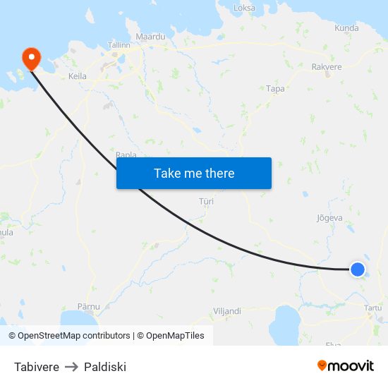 Tabivere to Paldiski map