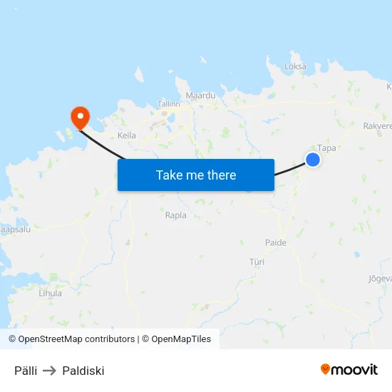 Pälli to Paldiski map