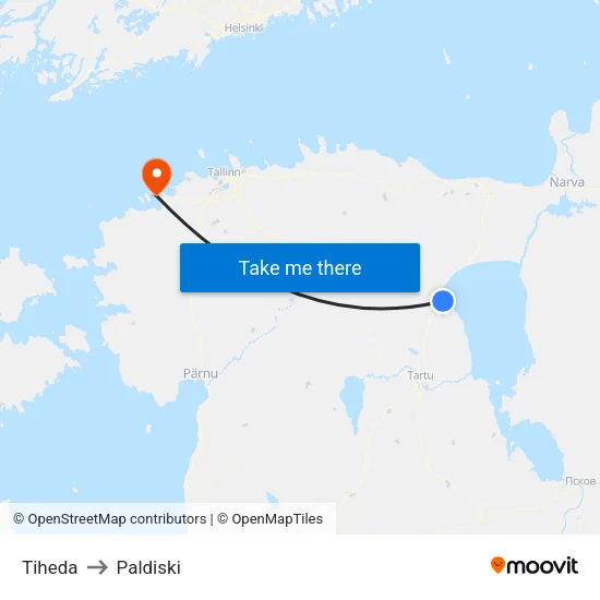 Tiheda to Paldiski map