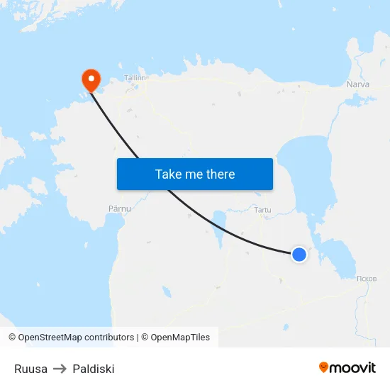 Ruusa to Paldiski map
