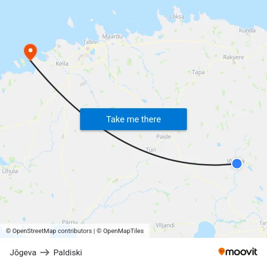 Jõgeva to Paldiski map