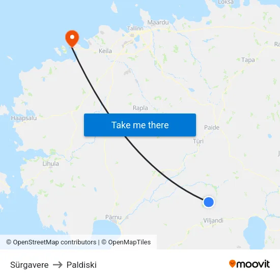 Sürgavere to Paldiski map
