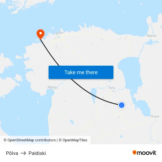Põlva to Paldiski map