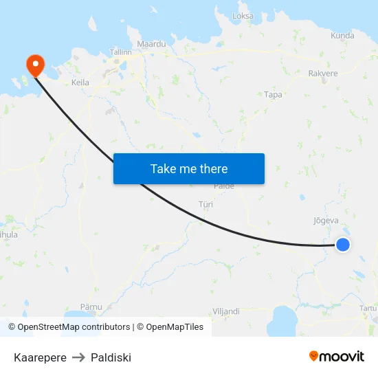 Kaarepere to Paldiski map