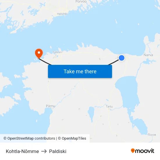 Kohtla-Nõmme to Paldiski map