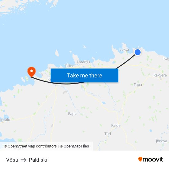 Võsu to Paldiski map