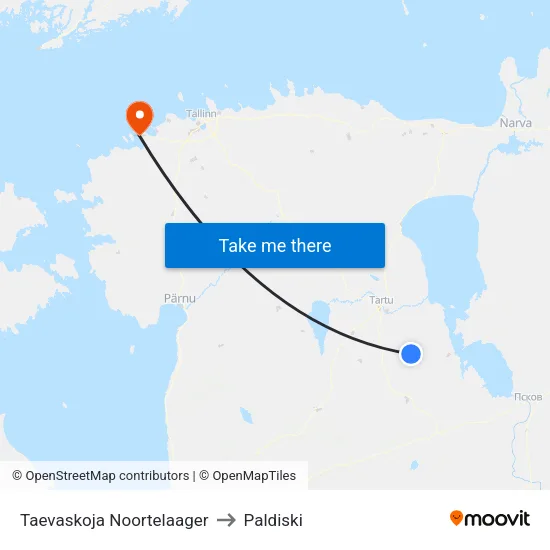 Taevaskoja Noortelaager to Paldiski map