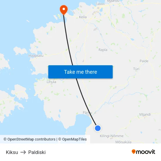 Kiksu to Paldiski map