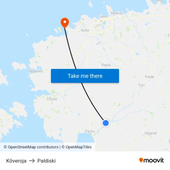 Kõveroja to Paldiski map