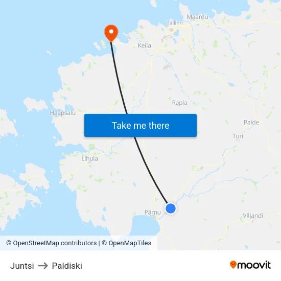 Juntsi to Paldiski map