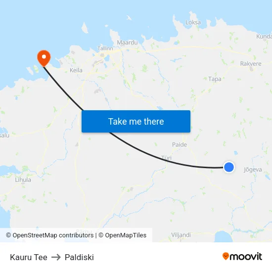 Kauru Tee to Paldiski map