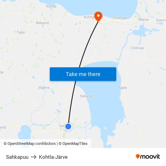 Sahkapuu to Kohtla-Järve map