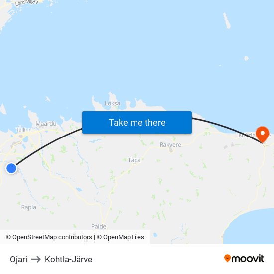 Ojari to Kohtla-Järve map