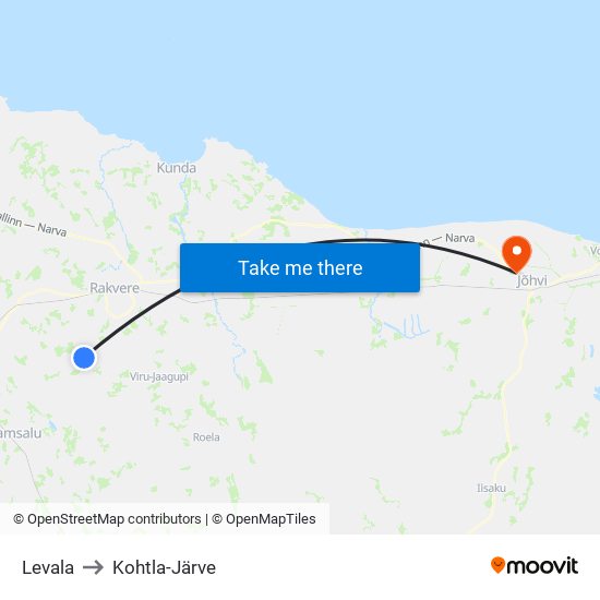 Levala to Kohtla-Järve map