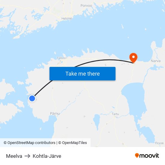 Meelva to Kohtla-Järve map