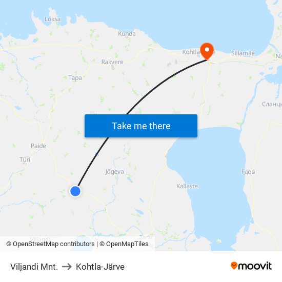 Viljandi Mnt. to Kohtla-Järve map